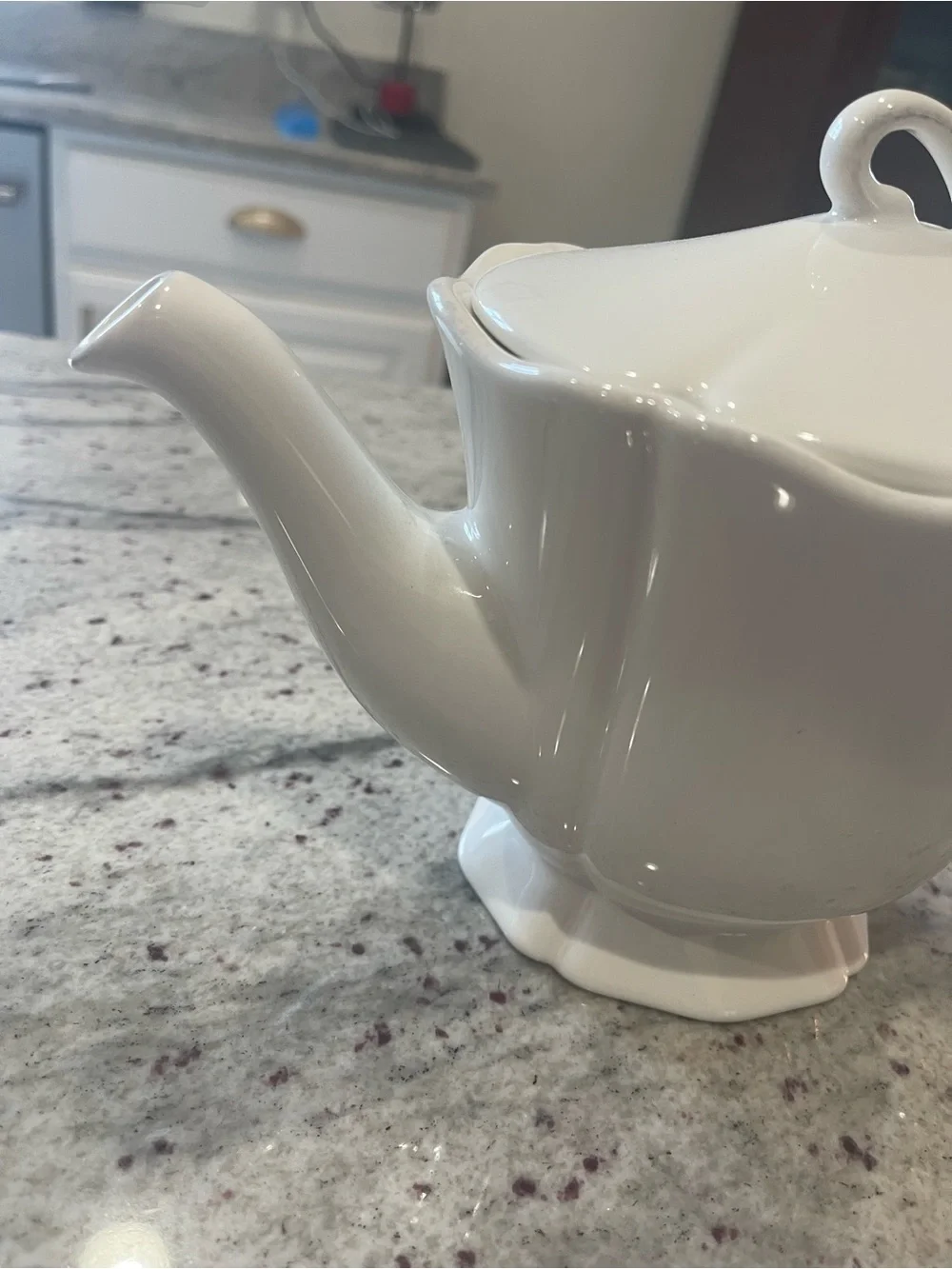 Sur La Table White Earthenware Teapot with Decorative Handle and Lid